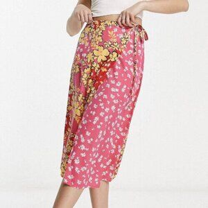 Vibrant Floral Wrap Midi Skirt